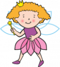 girl fairy with a crown, wand, pink dress and wings